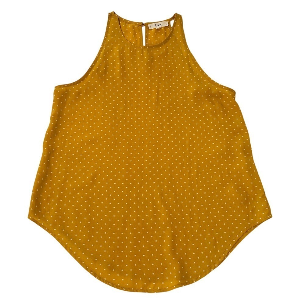 E&M Mustard Yellow Polka Dot Halter Neck‎ Tank Top Women's Size SMALL